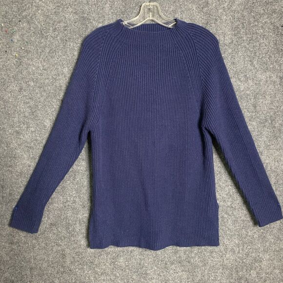 Emily Rose Tunic Sweater Women M Blue Pullover Raglan Sleeve Mock Neck Split Hem - Picture 1 of 12